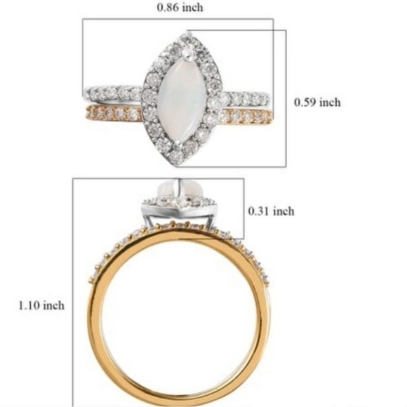 NEW Australian Opal & Moissanite Set of 2 Rings in Platinum & Vermeil YG - Picture 14 of 16